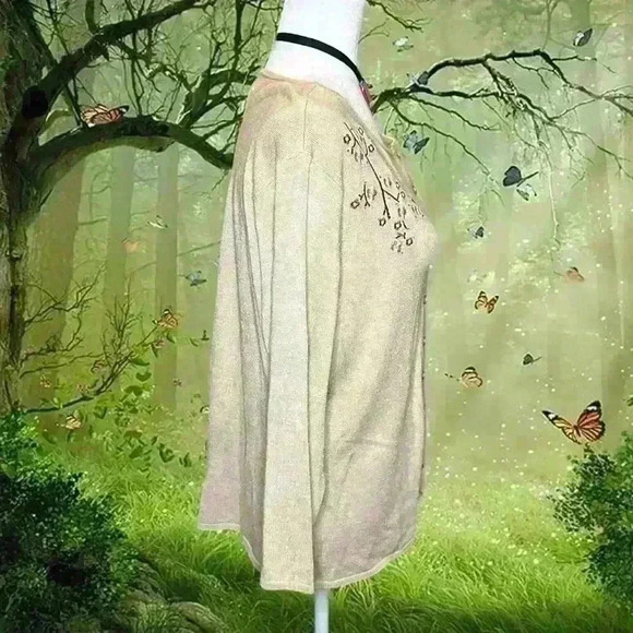 Coquette Beige Floral Embroidered Button Up Sweater By Kathy Ireland - Picture 6 of 7